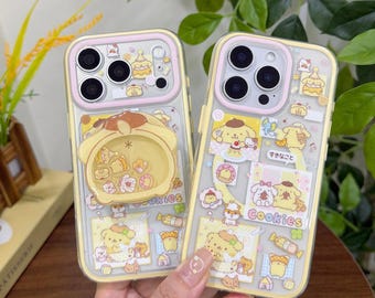 Capa para iPhone Pompompurin Collage, capa transparente à prova de choque com estampa de adesivo e textura aderente para iPhone 17/16/15 Pro Max.