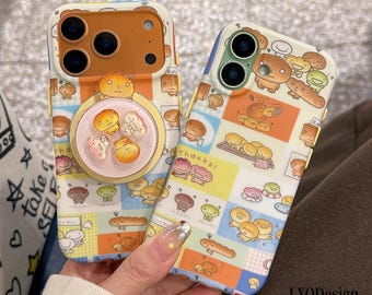Capa para iPhone com estampa quadriculada do personagem Anpanman, estilo padaria, à prova de choque com textura aderente para iPhone 17/16/15 Pro Max.