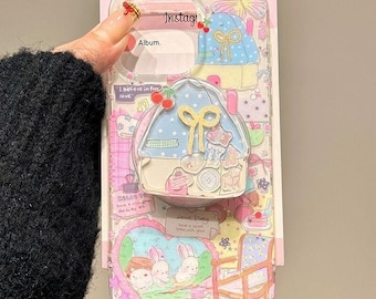 Sweet Bunny House Shaker iPhone Hülle mit Schleife Tasche Spiegel Stand, süße Pastell Blumen stoßfeste Abdeckung für iPhone 16/15/14/13 Pro Max