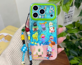 Capa para iPhone com estampa 3D do Bob Esponja, à prova de choque, com chaveiro de contas para iPhone 17/16/15 Pro Max.