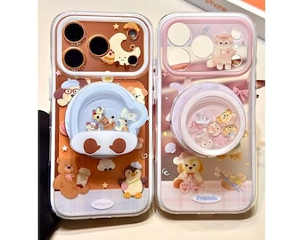Capa para iPhone com desenho de animal fofo, MagSafe Shaker PopSocket, capa transparente com efeito degradê à prova de choque para iPhone 17/16/15/14/13 Pro Max