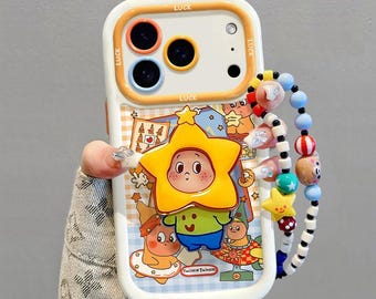 3D Star Baby iPhone Case with Beaded Wrist Strap, Cute Cartoon Shockproof Cover for iPhone 17/16/15/14/13 Pro Max