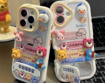 Capa fofa para iPhone com personagem de desenho animado 3D da Disney, estampa com a frase "Princesa abençoando", espelho, suporte flip e proteção contra impactos para iPhone 16/15/14/13 Pro Max.