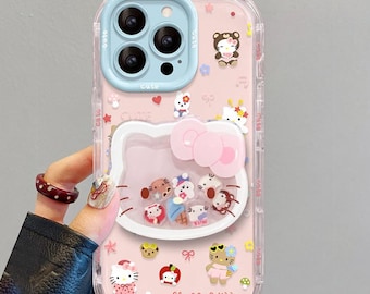 Capa Kawaii Hello Kitty Jelly Cream para iPhone, com moldura em cores contrastantes, aderência firme e proteção contra impactos, compatível com iPhone 17/16/15/14/13 Pro Max.