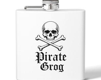 Petaca de acero inoxidable de 177 ml (6 oz) con diseño de grog pirata.