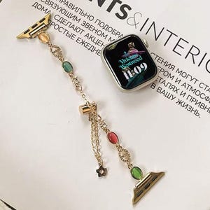 Buntes Y2K-Edelstein-Uhrenarmband, goldfarbenes Strassketten-Armband für Apple Watch, verstellbares, zierliches Armband-Accessoire für Smartwatches