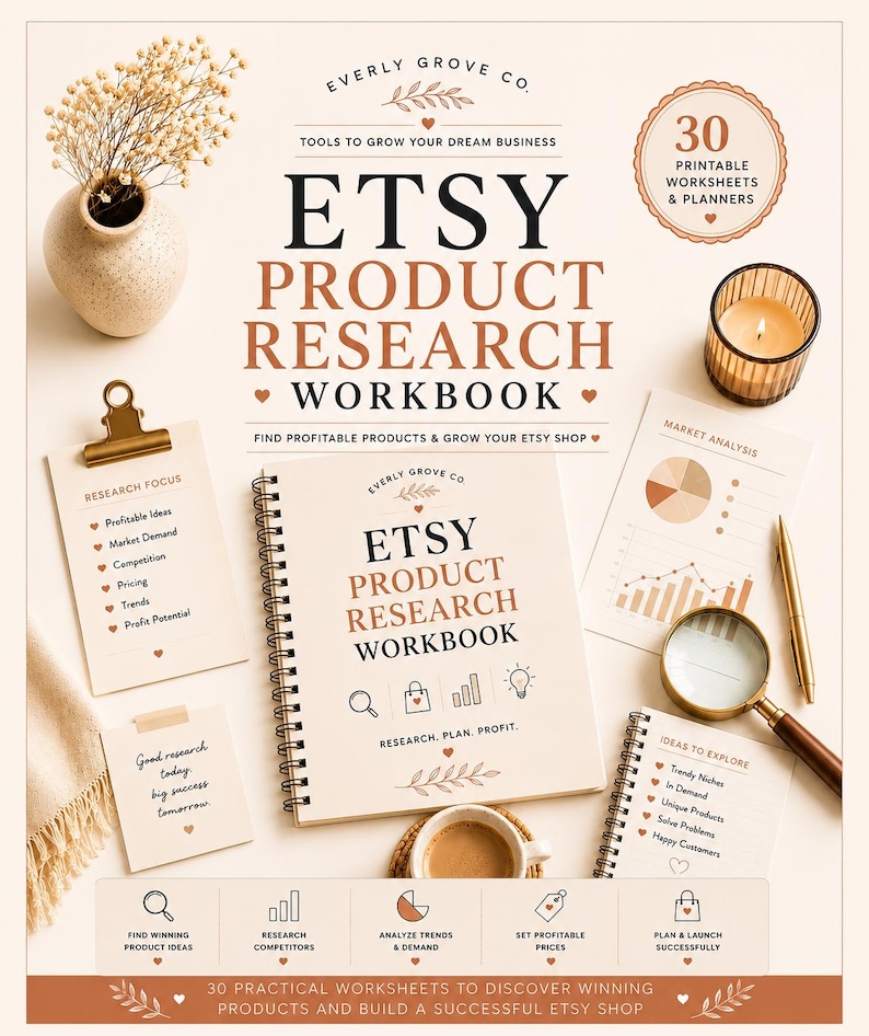 Etsy Product Research Workbook | Find Winning Products | Competitor Analysis Planner image 1
