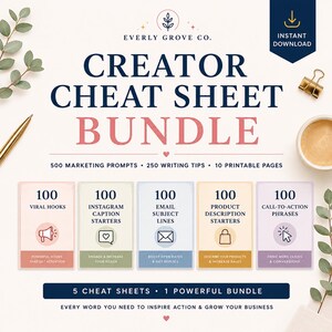 Creator Cheat Sheet Bundle | 500 Marketing Prompts | Printable PDF | Digital Download