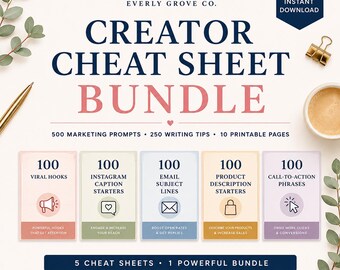 Creator Cheat Sheet Bundle | 500 Marketing Prompts | Printable PDF | Digital Download