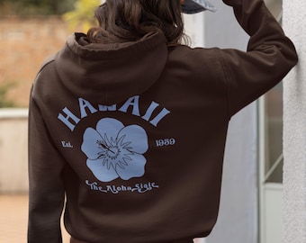 Hawaii Hibiscus Hoodie Sweatshirt, Monochrome Tropical Graphic Hoodie, Vintage Aloha State Apparel, Monochrome Graphic Sweatshirt