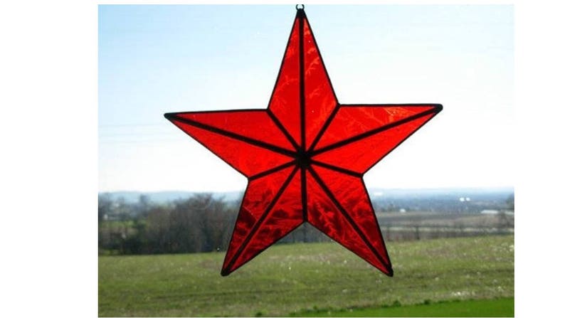3d Barn Star In Red Stained Glass Etsy
