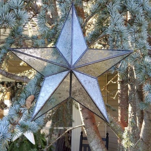 Stained glass barn star in clear glass Christmas tree topper