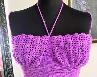 Handgemachte lila häkeln Neckholder-Top, Fairycore Schmetterling Büste Bralette, Boho Festival Crop