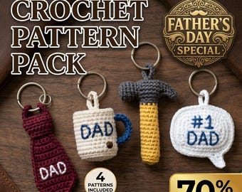 Father's Day Crochet Pattern Pack PDF, Fathers Day Handprint, Fathers Day Gift from baby, 1st Fathers day gifts, Dad Keychain Patterns