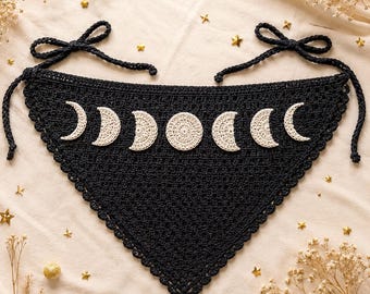 Crochet Bandana Pattern PDF, Moon Crochet Bandana, Witchy Headscarf Pattern, Boho Moon Phases, Digital Download
