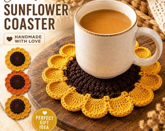 Crochet Sunflower Coaster Pattern PDF, Beginner Crochet Pattern, Floral Mug Rug, Cottagecore Home Decor, Easy DIY Gift