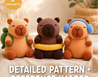 Crochet Capybara Pattern PDF, Amigurumi Capybara Plush Beginner Friendly, Gradient Chenille Stuffed Animal, 3 Variants Instant Download
