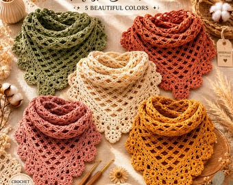 Crochet Bandana Pattern | Boho Head Scarf Pattern | Diamond Mesh Bandana PDF | Beginner Crochet Pattern | Festival Hair Scarf