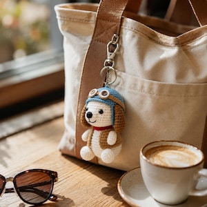 Aviator Beagle Crochet Keychain | Handmade Amigurumi Dog Bag Charm | Cute Pilot Puppy Gift | Backpack Accessory | Snoopy Inspired Charm