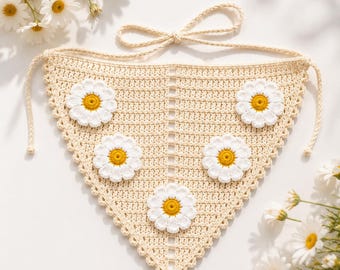 Daisy Garden Crochet Bandana Pattern PDF | Floral Head Scarf Crochet Pattern | Cottagecore Bandana | Boho Hair Kerchief