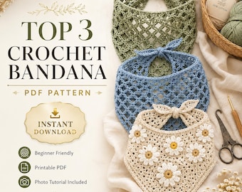 Top 3 Crochet Bandana Patterns Bundle PDF | Crochet Head Scarf Pattern | Boho Bandana Crochet Tutorial | Beginner Friendly Instant Download