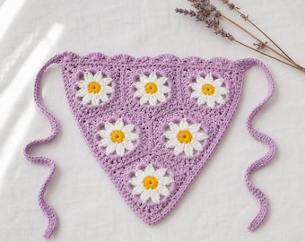 Crochet Bandana Pattern PDF | Easy Daisy Granny Square Beginner Tutorial | Instant Digital Download US Terms