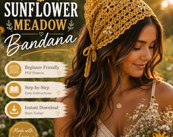 Crochet Bandana Pattern PDF | Boho Head Scarf Crochet Pattern | Cottagecore Hair Scarf | Summer Bandana Crochet Pattern | Beginner PDF