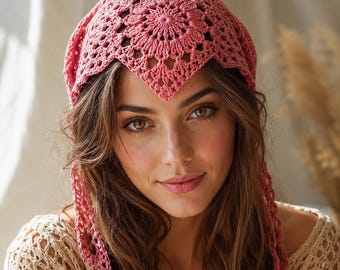 Crochet Bandana Pattern | Floral Granny Bandana Pattern | Digital Download PDF