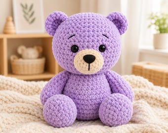 Crochet Teddy Bear Pattern PDF | Plush Chenille Bear Amigurumi Pattern | Kawaii Stuffed Animal Tutorial | Easy Crochet Toy