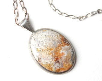 Sterling Silver Agate Stone Pendant Necklace with chain hallmarks