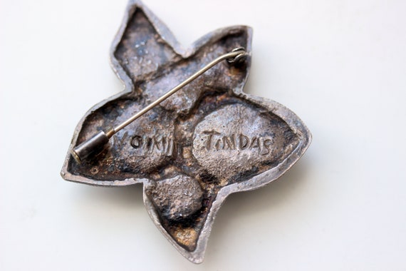 1950s Y. Tindas  bronze brooch purple poured glas… - image 9