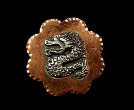 Vintage sea serpent dragon hand hammered copper b… - image 1
