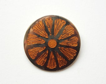 1970S de Passille Sylvestre orange slice fruit brooch enamel goldtone  cloisonne enamel mid century Quebec enamelist