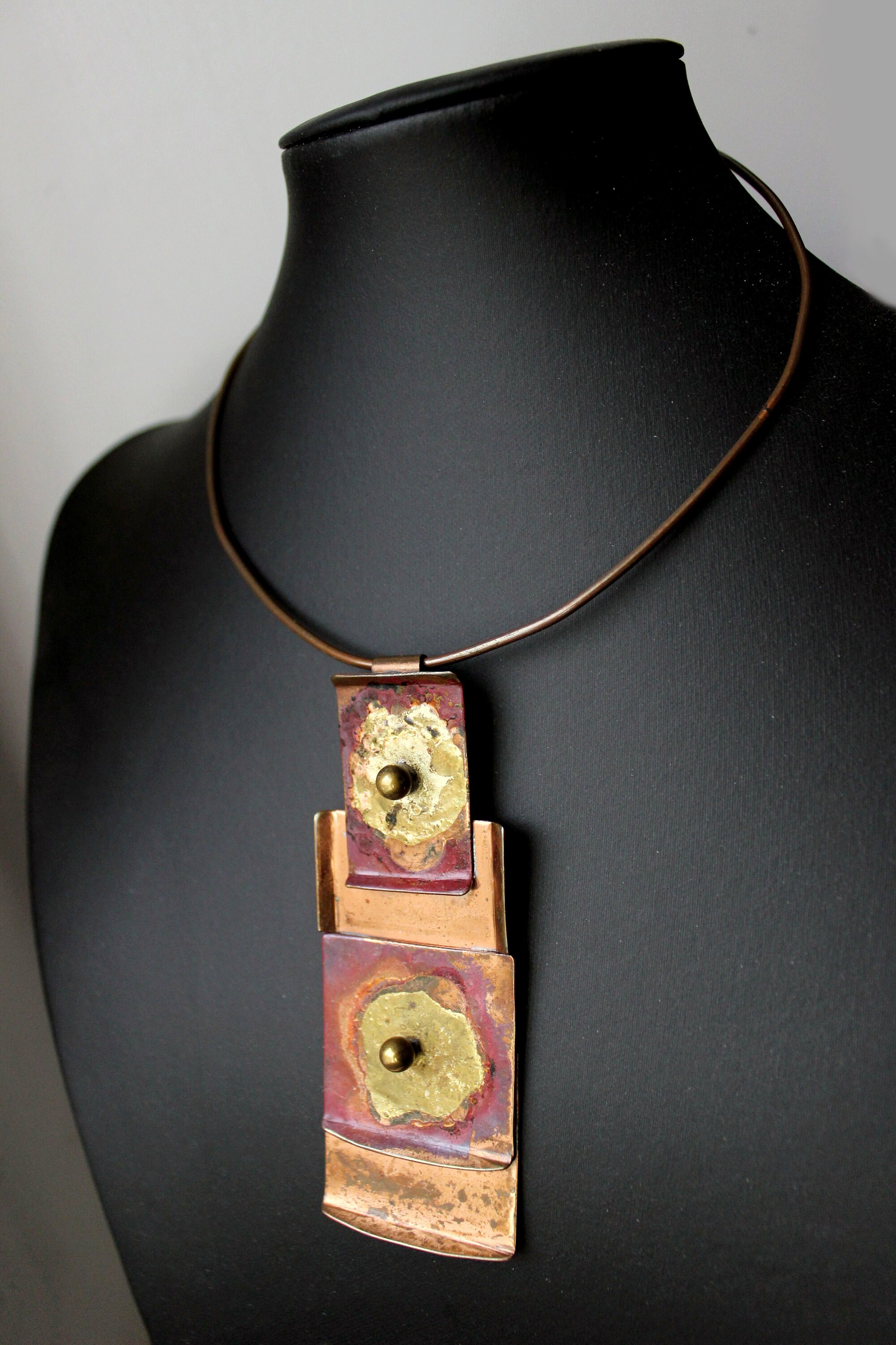1970s Brutalist Modernist Necklace Neck Ring Mixed Metals Handwrought