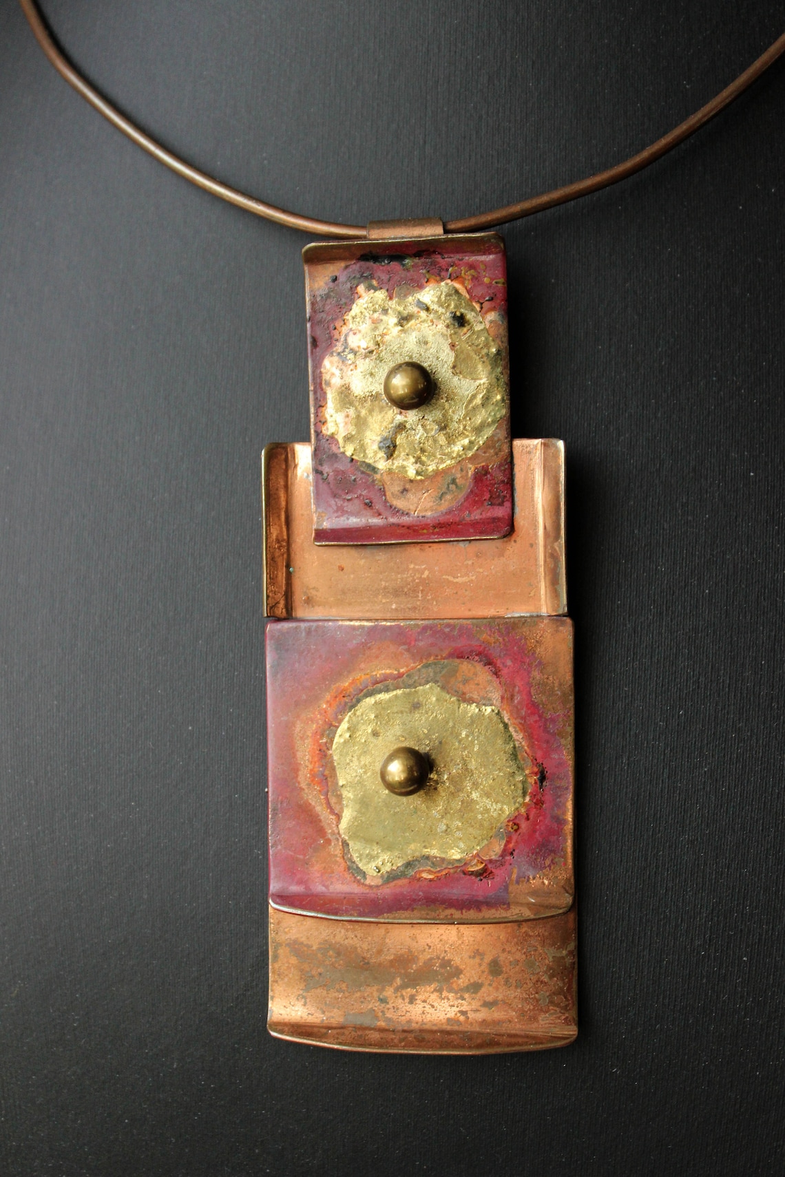 1970s Brutalist Modernist Necklace Neck Ring Mixed Metals Handwrought