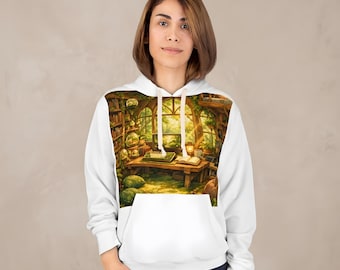 Baumhaus Bibliothek Hoodie: Forestcore Gamer ästhetik All-Over Print Pullover Sweatshirt