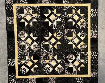 Beautiful Wall or Lap Quilt With Black and Cream