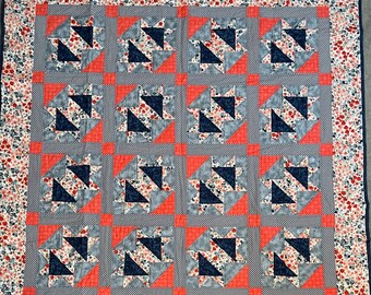 Orange and Grey Colored Wall or Lap Quilt