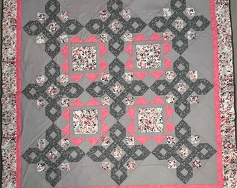 Pink and Grey Quilted Lap Blanket