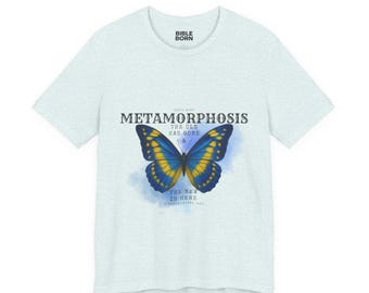 2 Corinthiens 5:17 t-shirt papillon | Chemise bleu jaune Christian Renewal