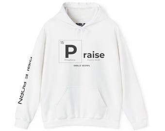 Sweat à capuche Bible Born Pull minimaliste en phosphore blanc avec texte sur la manche