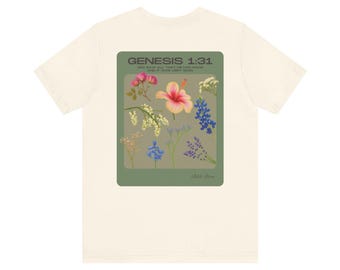 T-shirt Floral Genesis 1:31 — Chemise à manches courtes Écriture botanique