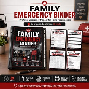 Emergency Binder, Editable Canva Template | 39-Page Printable Preparedness Planner