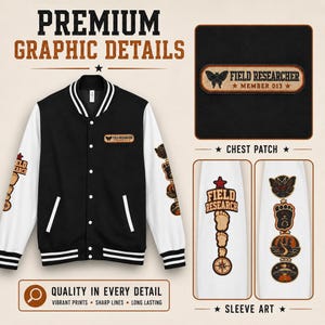 Cryptid Jacket, Patchwork Design Letterman Varsity with Bold Emblem image 4