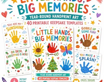 Handprint Art Printable Activity, Children's Art Templates for Year-Round Keepsake