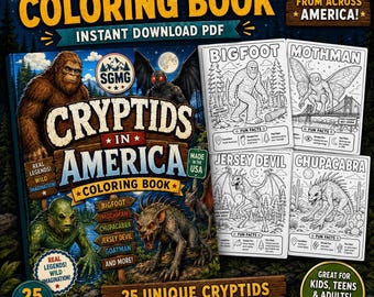 Cryptid Coloring Book: 25 Printable Pages of Folklore Monsters