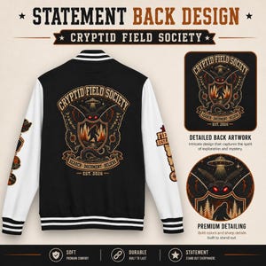 Cryptid Jacket, Patchwork Design Letterman Varsity with Bold Emblem image 3