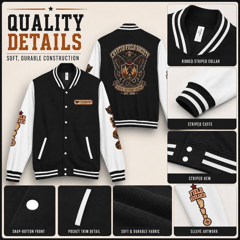 Cryptid Jacket, Patchwork Design Letterman Varsity with Bold Emblem image 10