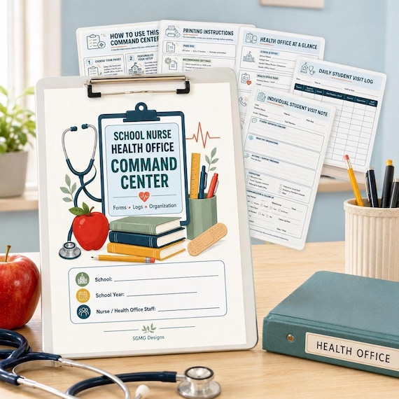 School Nurse Planner Command Center, Printable Health Office Organizer