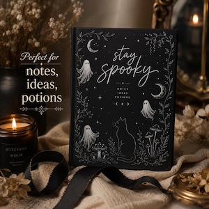 Halloween-dagbok med matt inbunden pärm, läskig katt- och spökdesign